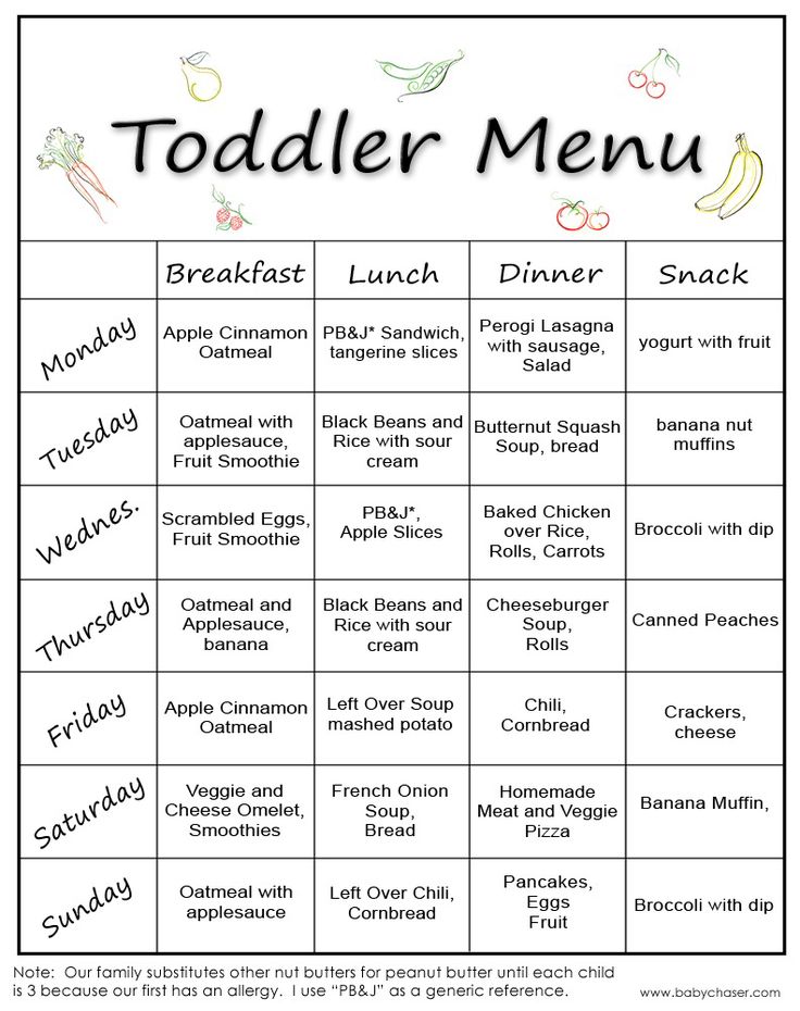 the toddler menu is shown in this image