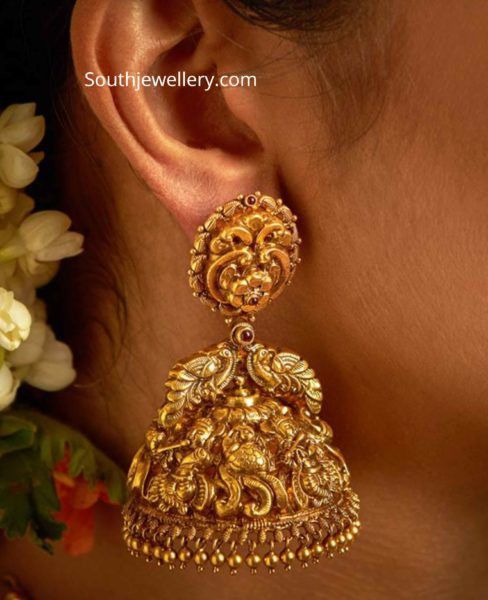 Jumkhas Earrings Gold, Bridal Jumka Design, Ear Rings For Women In Gold Buttalu, Gold Earrings Butalu, Antique Jumka Gold, Antique Jumki Designs Gold, Antique Gold Jhumka, Bridal Jhumkas Gold, Earings Design Gold Indian Jhumka