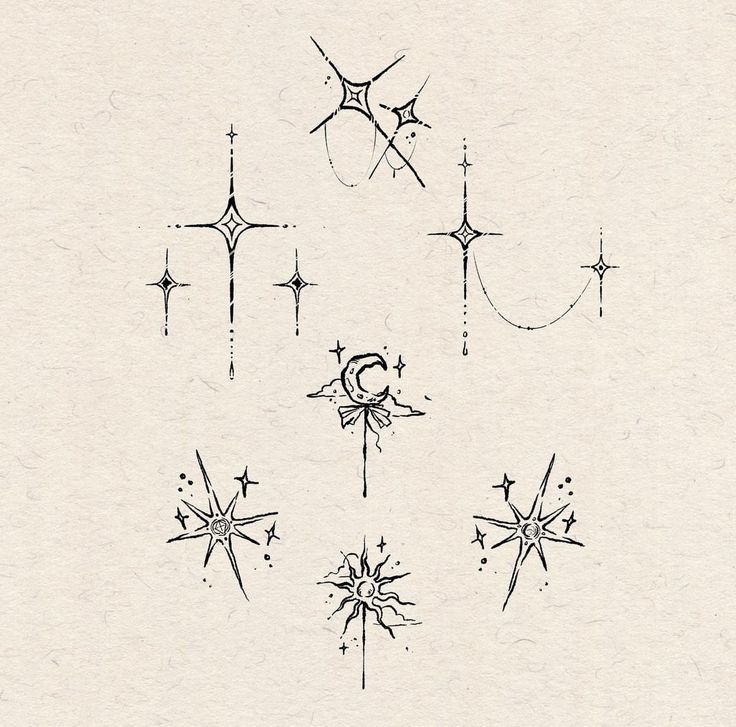 an image of stars and moon tattoo designs