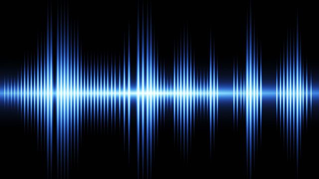 an abstract blue sound wave on black background