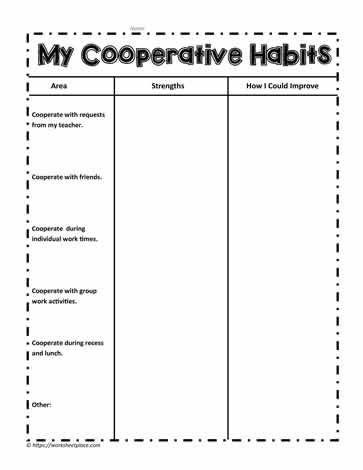 a worksheet with the words, my cooperative habitts in black and white