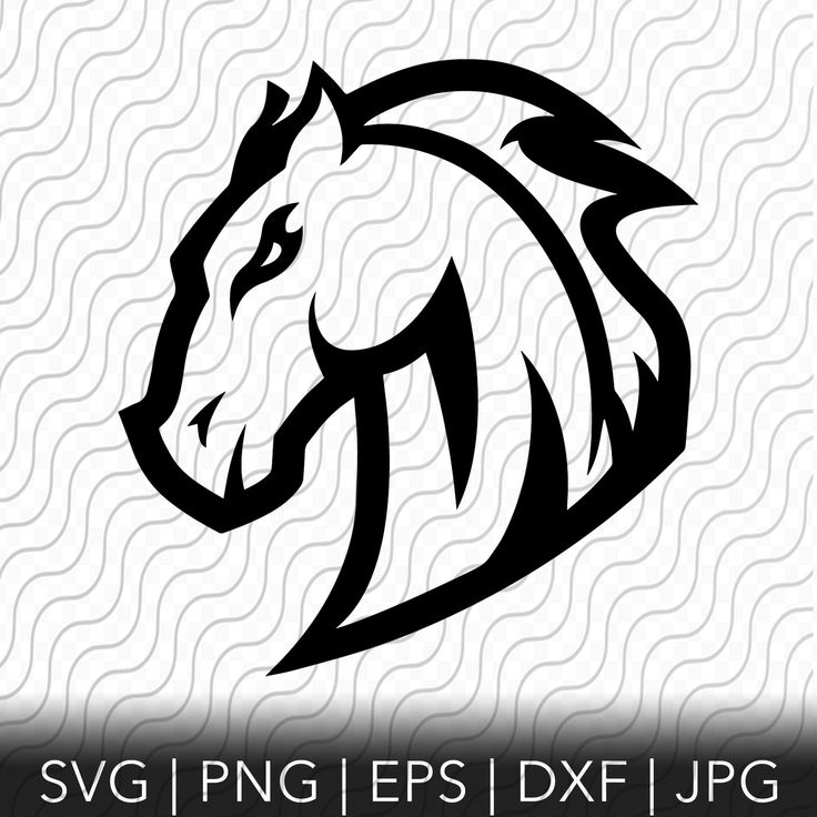 a horse head is shown in black and white with the word svng epss dxf