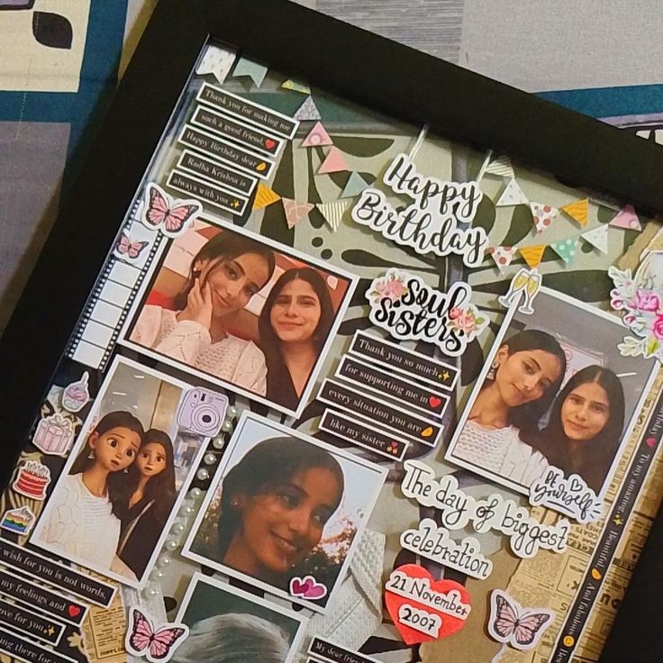 a photo frame with many pictures on it