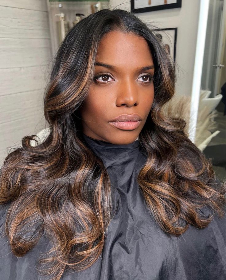 Balayage Sew In Weave, Ombre Black To Brown Hair, Brown Hair Black Roots, Ombre Bob Black Women, Ombre Hair Color For Black Hair, Girly Maintenance, Balayage For Black Hair, Flips Hair, Silk Press Hair