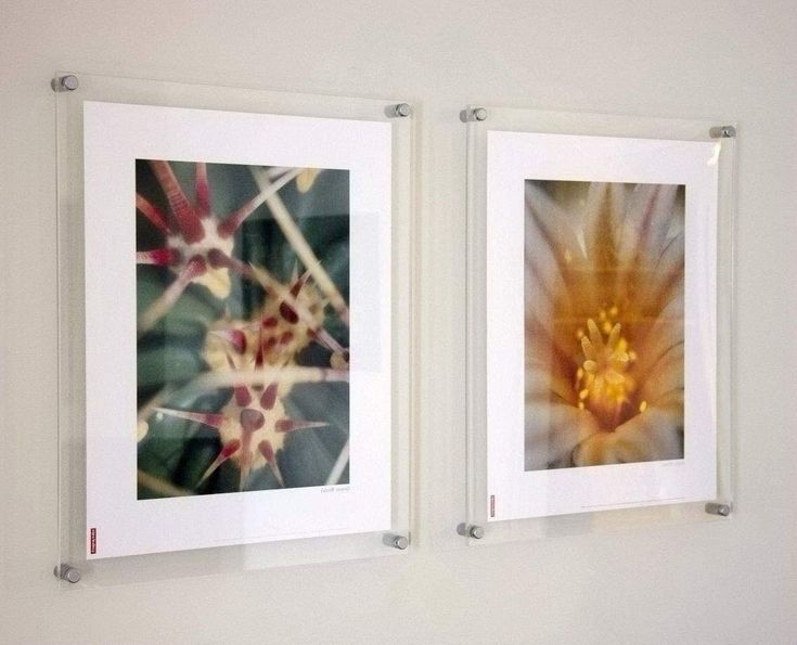 two framed pictures hanging on the wall next to each other, one with a flower in it