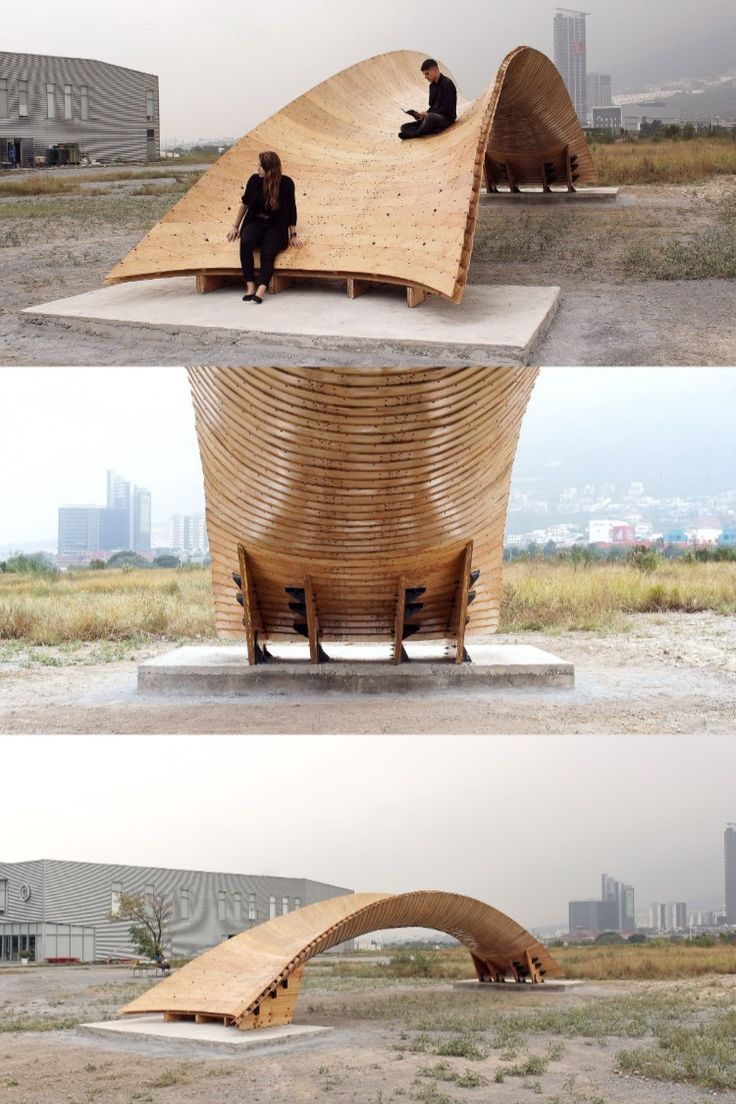 two pictures of people sitting on a wooden structure