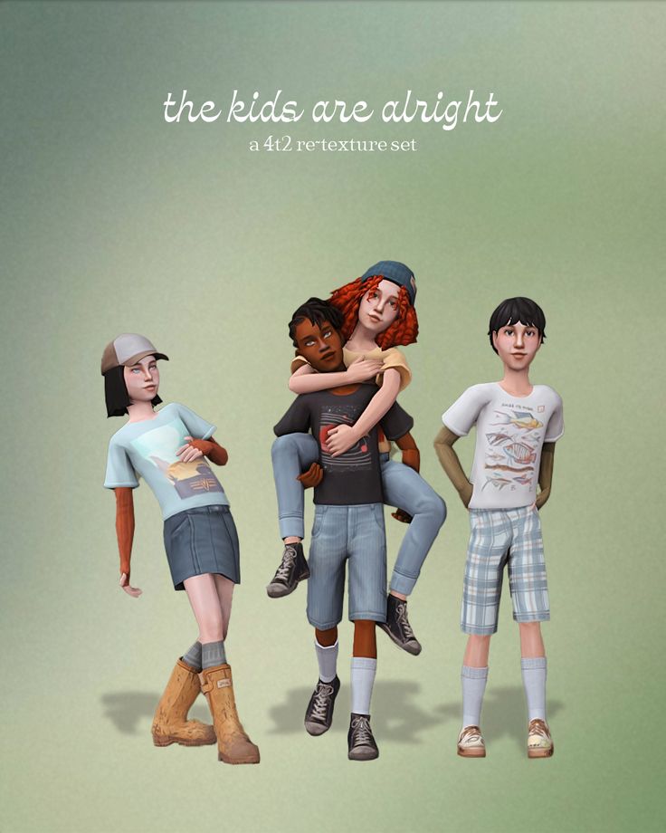 the kids are alright poster with four different people hugging each other in front of a green background