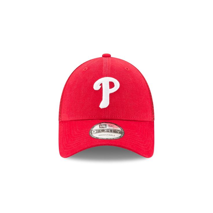 The Philadelphia Phillies 9FORTY Trucker features an embroidered Phillies at the front panels with a woven tab displaying the team logo and a snapback closure at the rear. Casual Team-colored Six-panel Snapback Hat, Team-colored Casual Baseball Cap With Flat Bill, Casual Team-colored Baseball Cap With Flat Bill, Casual Six-panel Trucker Hat For Game Day, Casual Six-panel Snapback Hat For Game Day, Casual Baseball Cap With Team Logo And Curved Brim, Casual Snapback Hat With Team Logo For Baseball Season, Casual Trucker Hat With Team Logo Snapback, Casual Snapback Trucker Hat With Team Logo