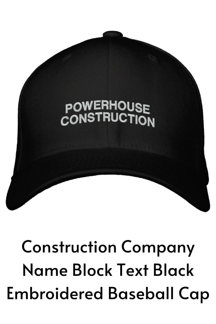 An embroidered hat for a construction company, builder, general contractor or remodelling specialist. Add your company name for custom branded apparel. Designed to help you grow your business by strengthening your company branding. A modern, simple and impactful design in black. Construction Company Names, Company Building, Name Blocks, Block Text, Brick Pattern, Marketing Flyers, Embroidered Hat, Embroidered Baseball, Brick Patterns