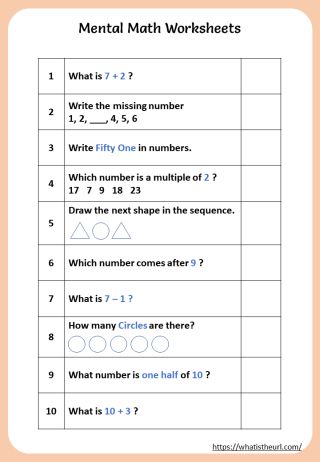 the worksheet for mental math