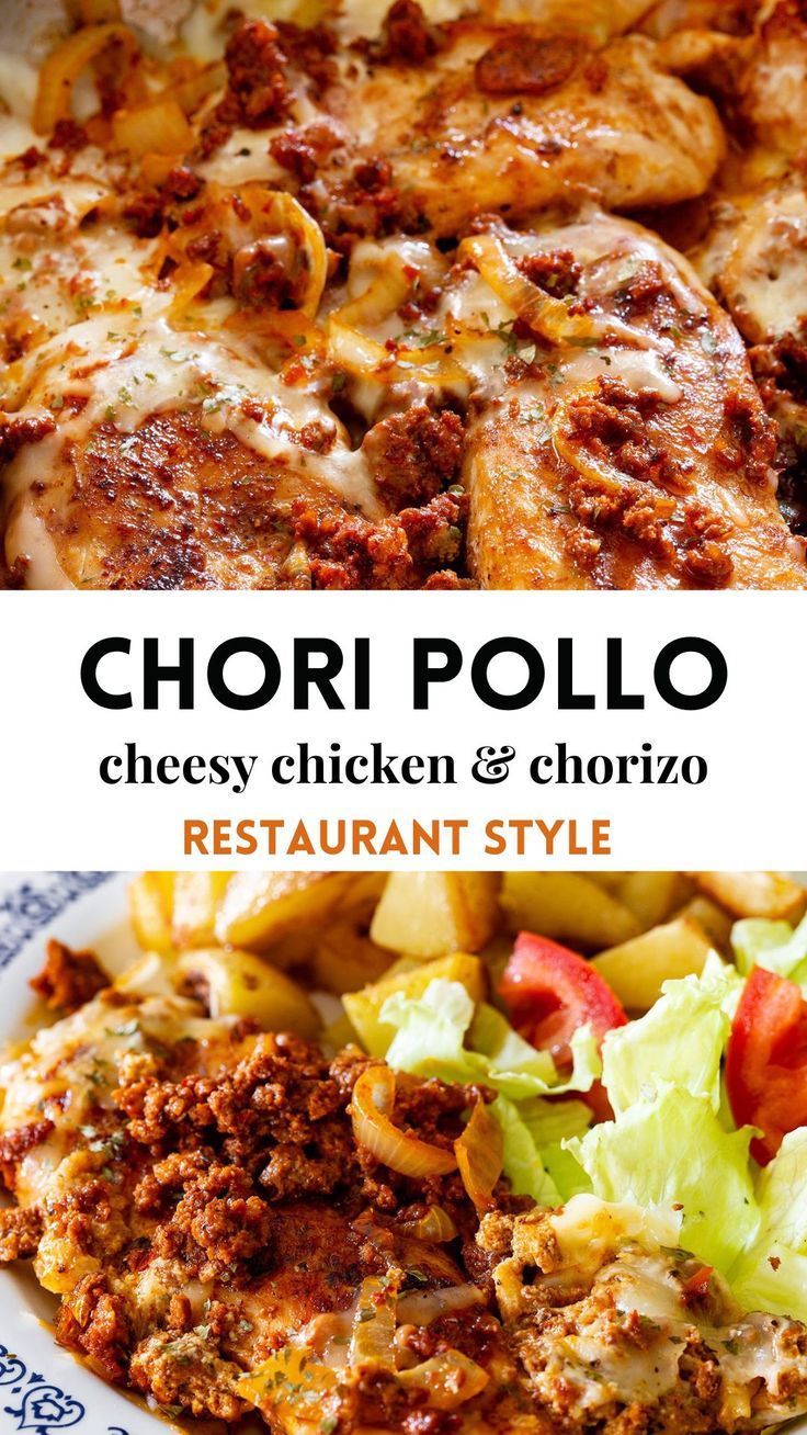 collage of chori pollo with text overlay Chori Pollo Recipe, Chorizo Recipes Mexican, Chirozo Recipes, Chori Pollo, Refried Beans Mexican, Authentic Mexican Chicken Recipes, Chicken Chorizo Recipe, Chorizo Recipes Dinner, Mexican Red Rice