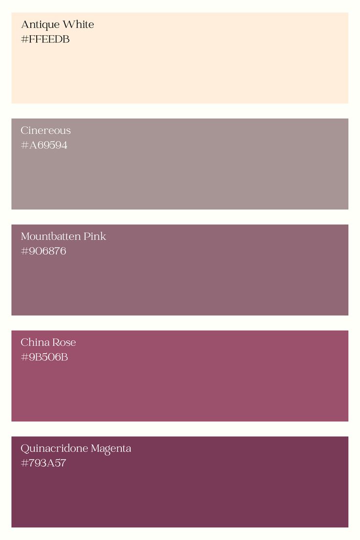 the color scheme for an interior paint swatch in shades of pink, purple and beige