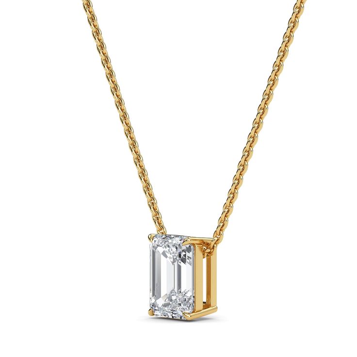 Este colgante de diamante esmeralda de Eva es un elegante brillo de diamante esmeralda con la gracia y la belleza tradicionales. Luxury Emerald Cut Single Diamond Necklaces, Luxury Diamond White Pendant, Emerald Diamond Pendant, Diamond Necklace Simple, Necklace Pendants, Emerald Cut Diamond, Rose Gold Chain, Emerald Pendant, Yellow Gold Setting