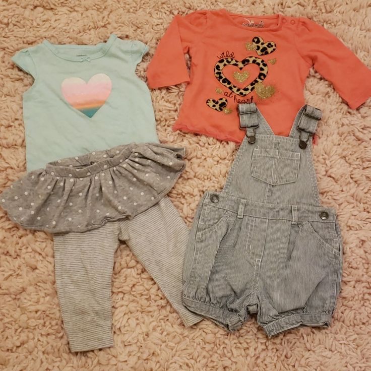 Carters Aqua Blue Onsie With Gray Ruffle Leggings Outfit 9 Mos -Excellent Condition. Coral Wild At Heart Shirt With Leopard Print And Gold Sparkle Hearts - Jumping Beans 9 Mos Euc Carters Overalls 9 Mos-New Without Tags Smoke And Pet Free Home Spring Playtime Orange Sets, Casual Orange Playtime Sets, Casual Orange Playwear Sets, Ruffle Leggings, Wild At Heart, Leggings Outfit, Jumping Beans, Heart Shirt, Gold Sparkle