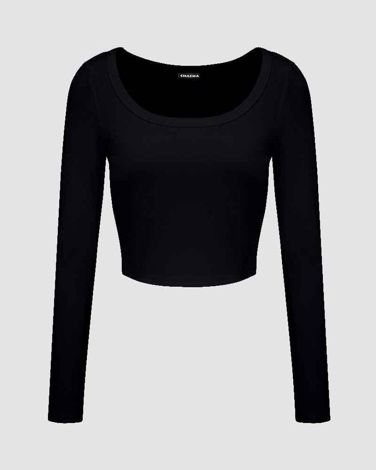 Details: Long-sleeve ribbed top with square-neck designTop Length: CroppedSleeve Length: Long SleevesMaterials:95% Cotton + 5% Spandex Scoop Neck Crop Top, Summer Outfits Aesthetic, Looks Black, Aesthetic Look, Y2k Outfits, Ribbed Top, Crop Top Blouse, Grunge Style, Knitwear Cardigan