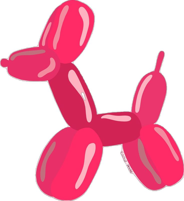 a pink balloon dog sitting on top of a white surface