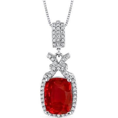 METAL SPECIFICATIONS Metal Name : White Gold 14K STONE SPECIFICATIONS Stone Name : Ruby and Diamond Stone Cut : Cushion and Round Stone Details : There is one ruby in the center of approx. 12.00 carats (Approx. Size 13 x 13 mm) and approx. 1.20 carats of round diamonds on the side. Natural earth-mined stones. Total Stone Weight: approx. 13.20 carats Color : Red/F Clarity : AAA/VVS1 PENDANT SPECIFICATIONS Length : 16” (Can change length, please indicate about change with payment) Appraised Value Red Baguette Cut Diamond Accent Jewelry, Red Diamond Jewelry With Baguette Cut, Ruby Jewelry With Diamond Accents In Baguette Cut, Baguette Cut Ruby Jewelry With Diamond Accents, Red Diamond Baguette Cut Jewelry, Gia Certified Ruby Jewelry With Baguette Cut, Gia Certified Baguette Cut Ruby Jewelry, Formal Red Diamond Necklace, White Gold Ruby Jewelry With Baguette Cut