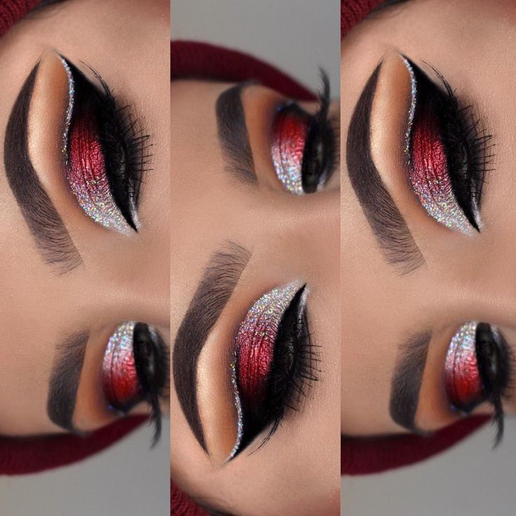 Dark Makeup Wedding, Makeup For Red Hair And Brown Eyes, Red Make Up Looks, Easy Christmas Eyeshadow Looks, Christmas Eye Looks, Valentine’s Day Make Up, Valentine’s Day Make Up Looks, Christmas Eye Makeup Ideas, Silver Eye Makeup Looks