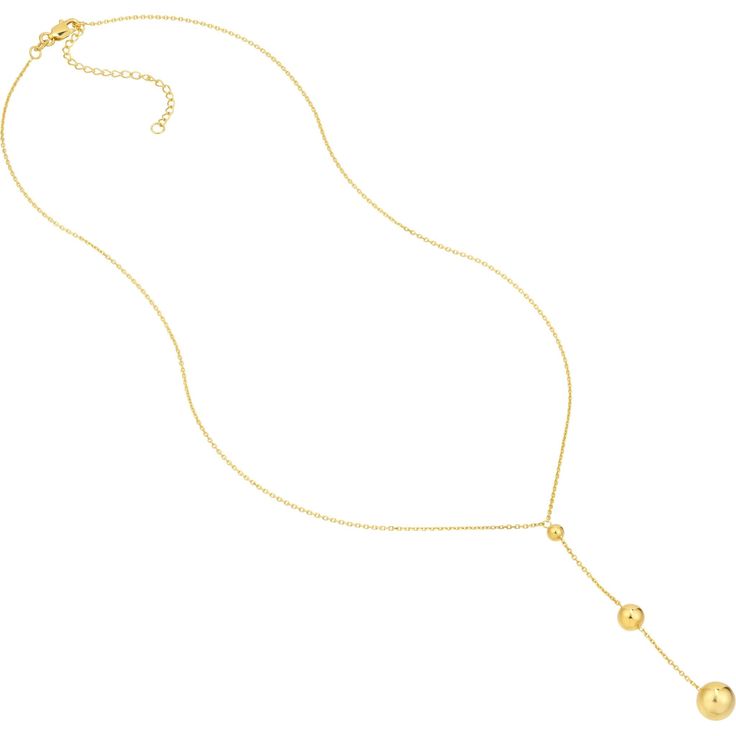 Embark on a journey of luxury with the Graduating Bead Drops Adjustable Necklace by Olas d'Oro. This exquisite piece seamlessly blends classic charm with modern sophistication, making it a timeless addition to your fine jewelry collection.Crafted from lustrous 14K yellow gold, this necklace showcases three gracefully graduating bead drops, each meticulously designed to capture the essence of elegance. The warm, radiant hue of the gold complements the wearer's natural beauty, creating an aura of Elegant Yellow Gold Necklaces With Polished Beads, Fine Jewelry Yellow Gold Dangle Necklaces, Formal Yellow Gold Satellite Chain Jewelry, Elegant Dangle Jewelry With Polished Beads, Yellow Gold Jewelry With Satellite Chain Dangle, Elegant Beaded Pendant Jewelry, Yellow Gold Jewelry With Polished Beads, Formal 14k Gold Jewelry With Polished Beads, Classic 14k Yellow Gold Drop Necklace