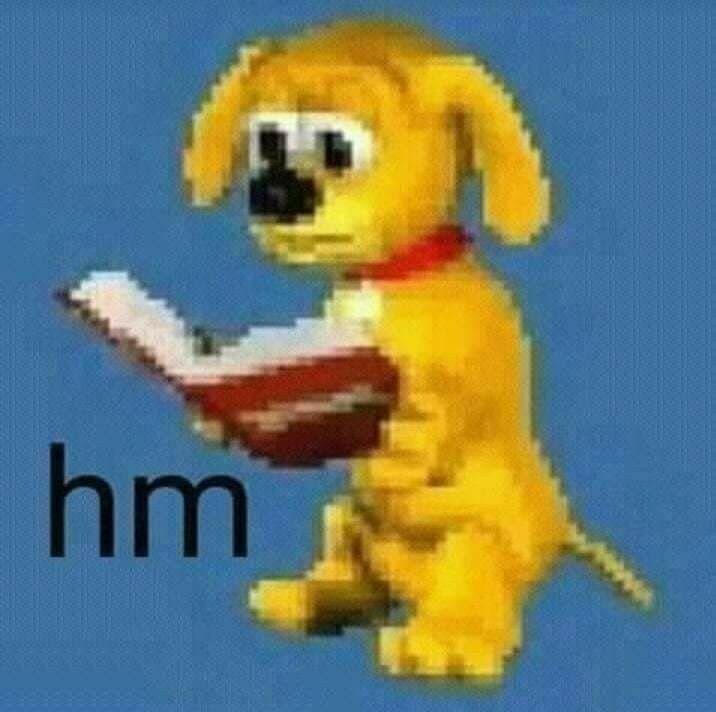 a cartoon dog reading a book with the word h m in front of it's face