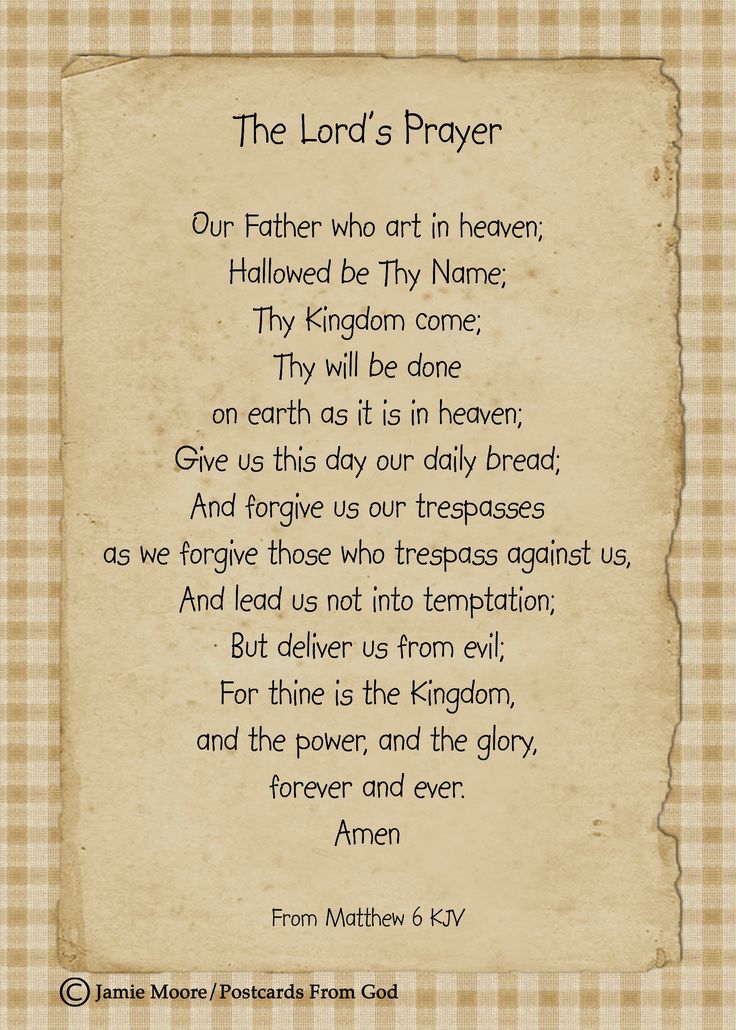 the lord's prayer on parchment paper with gingham checkered pattern background