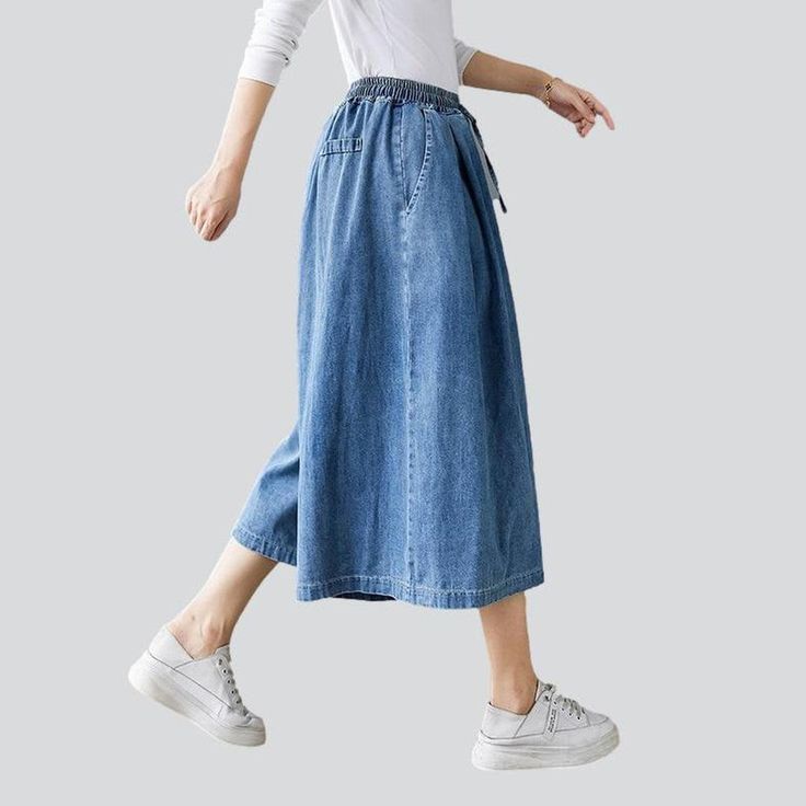 Take your laid-back trend to a whole new level with our 2023 Spring-Summer Collection of short culottes denim pants! These high-waisted. medium wash pants feature drawstrings closure for a unique and stylish look. Enjoy the perfect balance of comfort and trendy with these amazing culottes!Distinctive Features: Street vibe for a one-of-a-kind look Medium wash for a conventional chic look High-rise for a flattering fit Drawstring closure for added style and convenience Style and Comfort CombinedOu Skirt Making, Denim Color, Street Outfit, Jeans For Women, Wearing Clothes, Formal Attire, Colored Denim, Casual Style Outfits, Casual Clothing