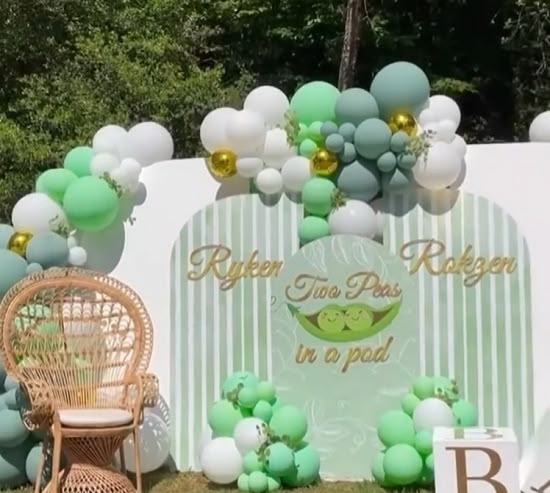 a baby shower is set up with balloons