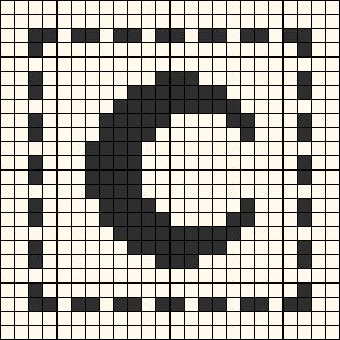 a black and white square with the letter c in it's center is shown