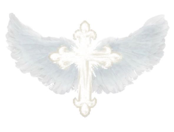 an angel cross with white wings on a white background