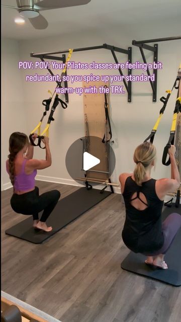 two women doing exercises on exercise mats in a gym with the caption pov