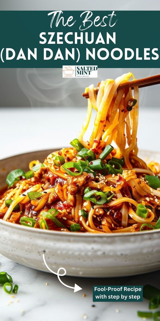 Enjoy a delicious and easy dinner with these Szechuan noodles. Ready in 30 minutes, these spicy Chinese noodles are a must-try for fans of dan dan noodles. Spicy Dan Dan Noodles, Pork Dan Dan Noodles, Spicy Chicken Noodle Recipes, Easy Chinese Noodle Recipes, Vegan Dan Dan Noodles, Chinese Spicy Noodles, Chicken Asian Noodles, Asian Noodle Side Dish, Chinese Noodles Soup