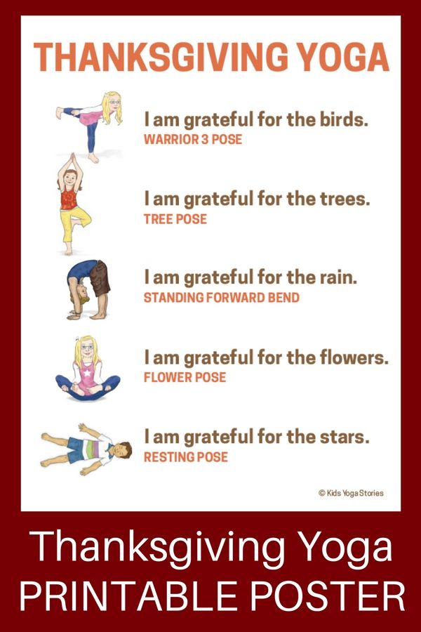 thanksgiving yoga printable poster with the words, i'm grateful for the birds