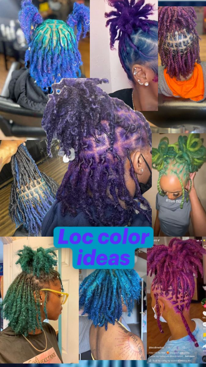 Locs Dye Ideas, Colored Starter Locs, Locs Hair Dye, Purple Locs Black Women, Loc Hair Color Ideas, Loc Color Ideas, Loc Dye Ideas, Female Locs, Color Locs