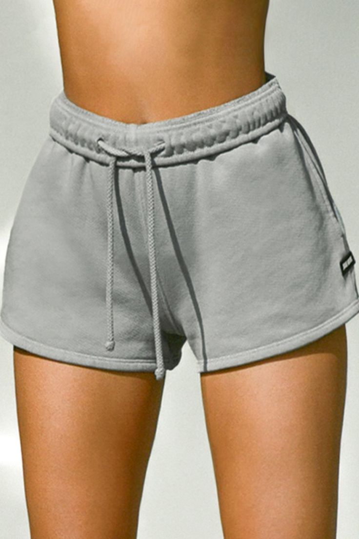 The Sweat Short - Stone French Terry w/ Logo Comfy Leisure Shorts With Ribbed Waistband, Comfy Shorts With Ribbed Waistband For Leisure, Casual Cotton Athletic Shorts With Functional Drawstring, High-waisted Cotton Athletic Shorts With Drawstring, Comfy Drawstring Bottoms Short Length, Casual Shorts With Functional Drawstring For Leisure, Sporty Leisure Shorts With Drawstring, Sporty Shorts With Drawstring For Leisure, Sporty Athletic Shorts With Drawstring For Leisure