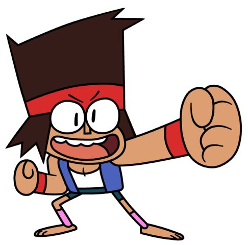 the cartoon character is punching his fist with an angry look on his face and chest