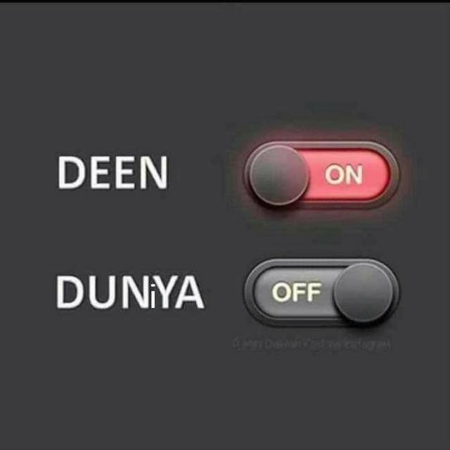 two red and one black buttons with the words,'deen dunya off '