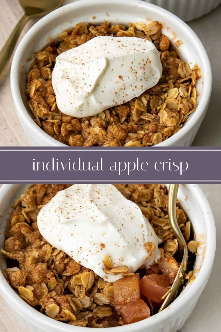 two bowls filled with granola and topped with whipped cream