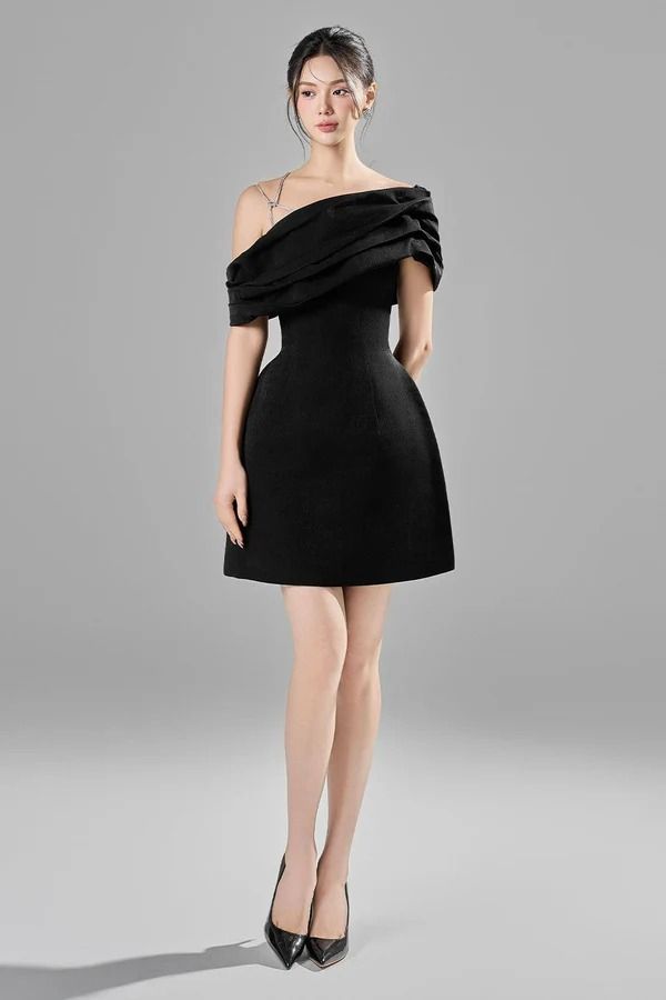 Elle A-line Asymmetric Neck Taffeta Mini Dress | MEAN BLVD Chic A-line One Shoulder Formal Dress, Fitted A-line One Shoulder Dress For Formal Occasions, Pre-draped A-line Cocktail Evening Dress, One Shoulder Mini Dress For Cocktail, Pre-draped One Shoulder Evening Mini Dress, Pre-draped Mini Dress With Asymmetrical Neckline For Cocktail, Cocktail Mini Dress With One Shoulder, Black A-line Asymmetrical Dress For Formal Occasions, Elegant One-shoulder Mini Dress For Dinner