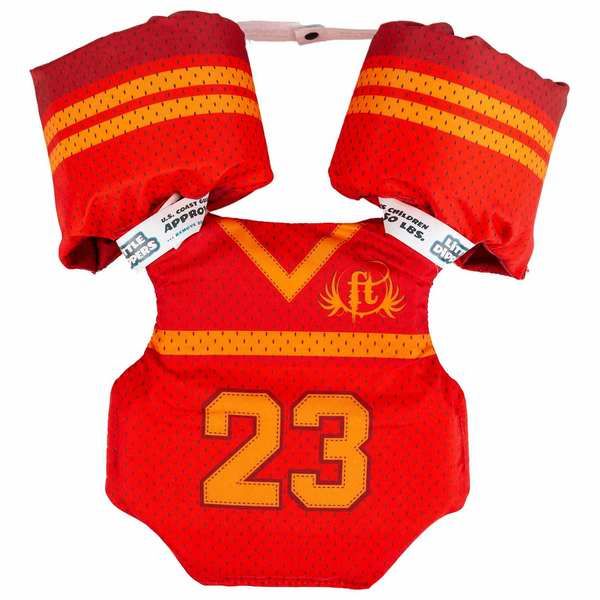 a red and yellow football uniform with the number 23 printed on it's chest