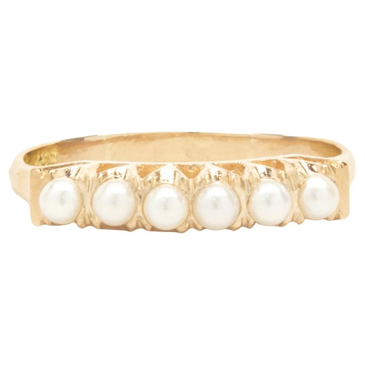 Designer: custom Material: 18K yellow gold Dimensions: ring top measures 3.8mm wide Ring Size: 7 (complimentary sizing available) Weight: 2.32 grams Wide Ring, Vintage Pearl, Wide Rings, Vintage Band, Vintage Pearls, Band Rings, Jewelry Rings, Ring Size, Yellow Gold