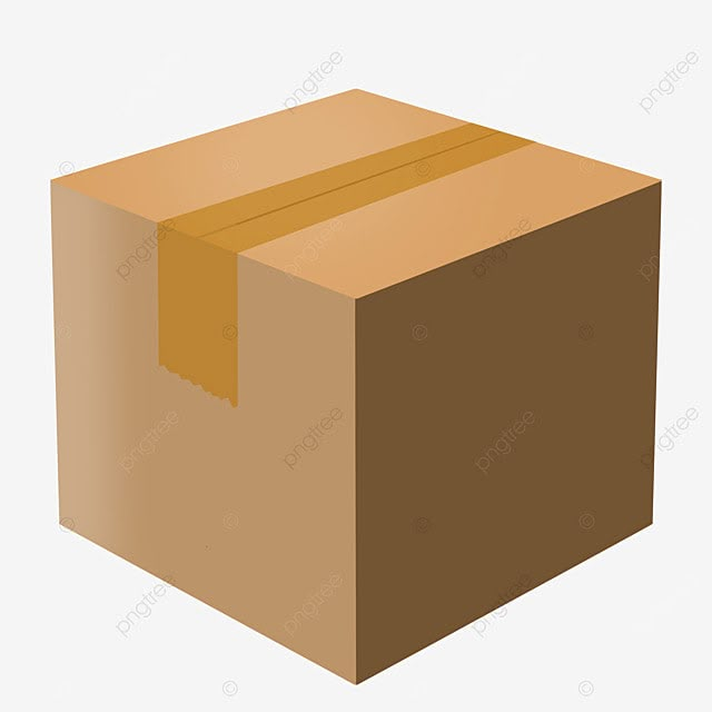 an open cardboard box with brown paper on the top and bottom, isolated against a white background