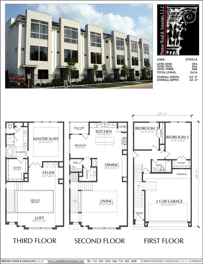 three story townhouse plan with second floor and first floor