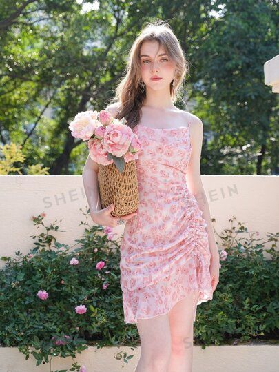 Shein Dress, Pink Boho, Fabric Floral, Cami Dress, Firefly, Ruffle Hem, Fashion Online Shop, Modest Fashion, Pretty Outfits