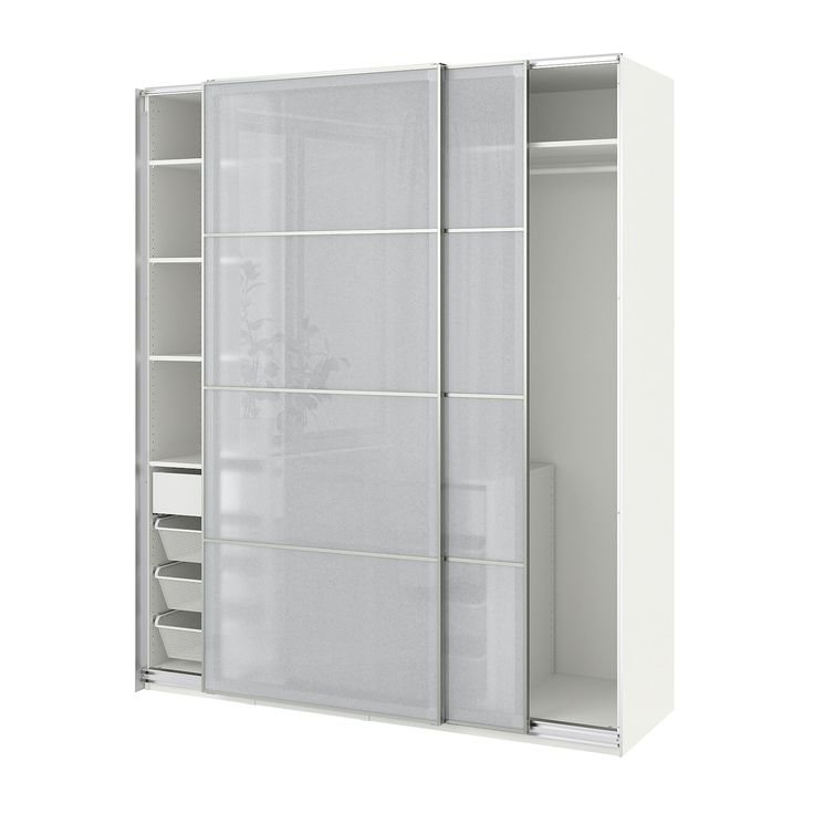 a white closet with two doors and drawers