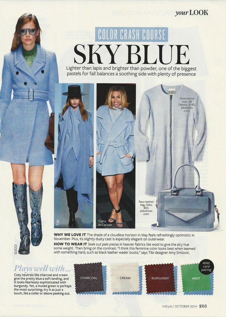 Color Crash Course: Sky Blue #instyle Light Blue Outfit Color Combos, Combining Colors Clothes, Sky Blue Outfit Color Combos, Color Crash Course, Instyle Color Crash Course, Blue Color Combinations, Colour Combinations Fashion, Color Combos Outfit, Mode Tips