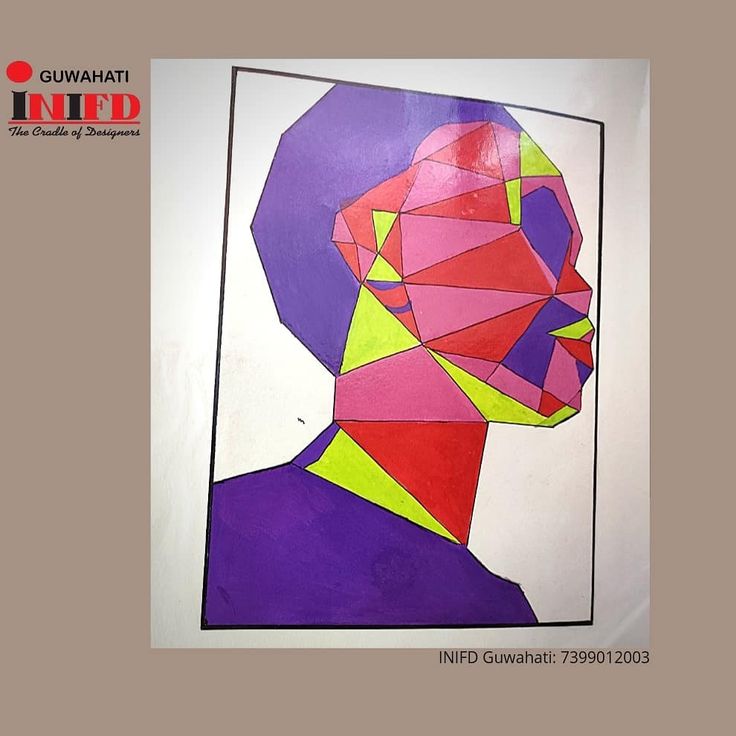 a painting of a man's head in purple, yellow and red colors with the words guwahati inked on it