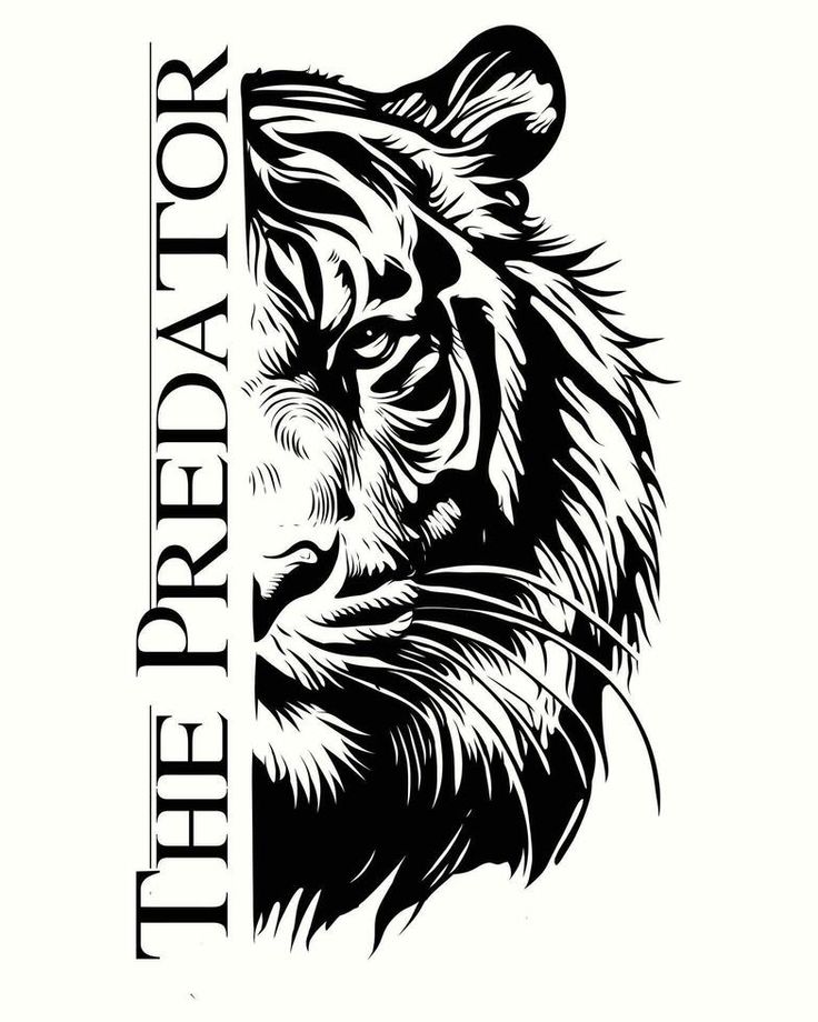 a black and white image of a tiger's head with the words predator on it