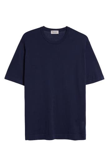 Exceptionally soft sea island cotton brings sweater-like comfort to a T-shirt knit for versatility with a fit that works layered or on its own. 27 1/2" length (size Medium) Crewneck Short sleeves 100% sea island cotton Dry clean or machine wash, dry flat Made in the UK Men's Designer Clothing Casual Relaxed Fit Fine Knit T-shirt, Fine Knit Relaxed Fit Crew Neck T-shirt, Casual Fine Knit Relaxed Fit T-shirt, Fine Knit Crew Neck T-shirt, Casual Fine Knit T-shirt For Everyday, Casual Fine Knit Everyday T-shirt, Solid Fine Knit Crew Neck T-shirt, Blue Fine Knit Cotton Tops, Fine Knit Cotton Tops In Solid Colors