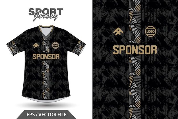 a black and gold soccer jersey with the words sponsor on it, next to an image of