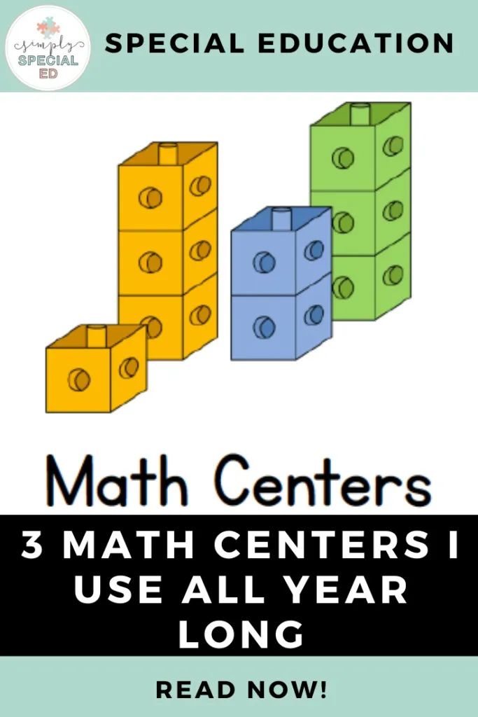 three blocks and two boxes with the words, math centers 3 math centers i use all year long